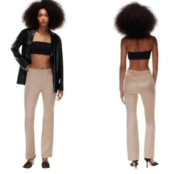 ARITZIA Ten by Babaton Sundance High waisted flared satin pants TAUPE Size 4 - Picture 1 of 11